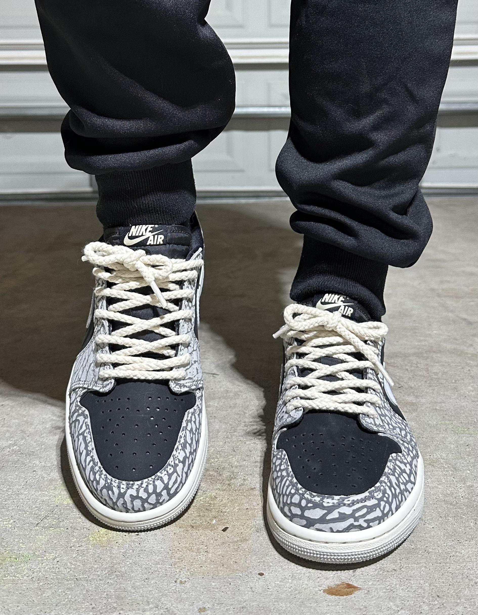 Jordan 1 Retro Low OG 'Black Cement' Which looks better, sail rope ...