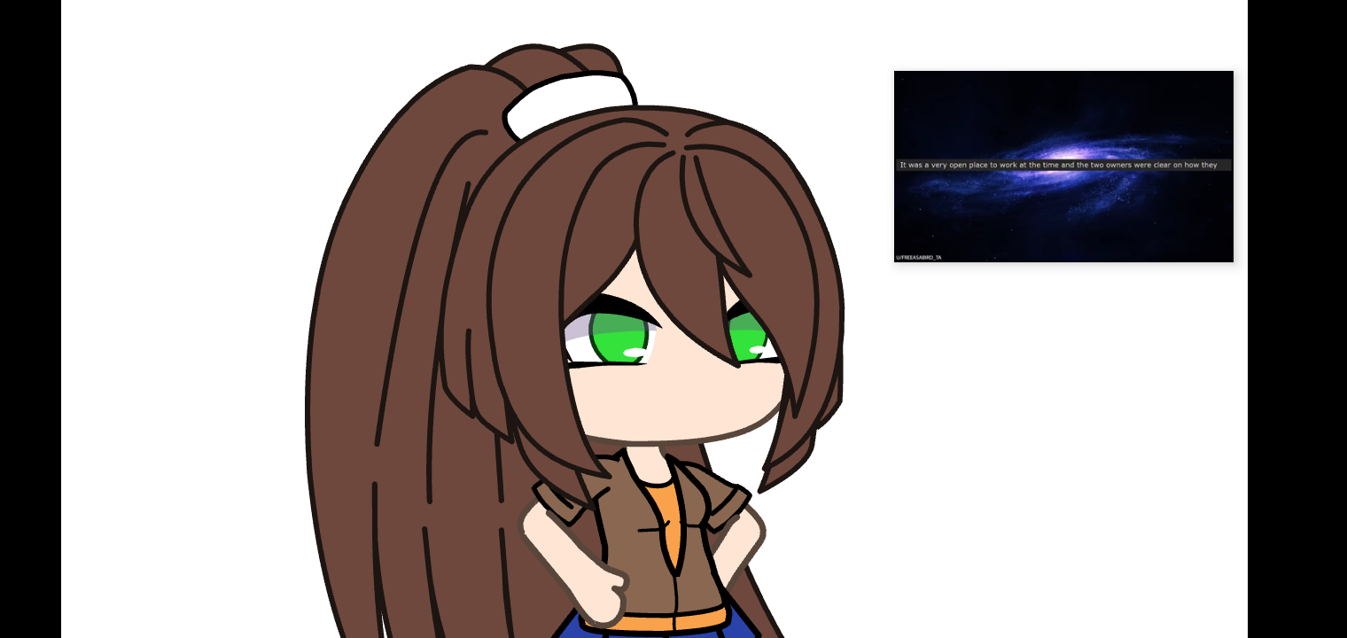 Monika from DDLC as a chibi Gacha Life character reacting to a galaxy image.