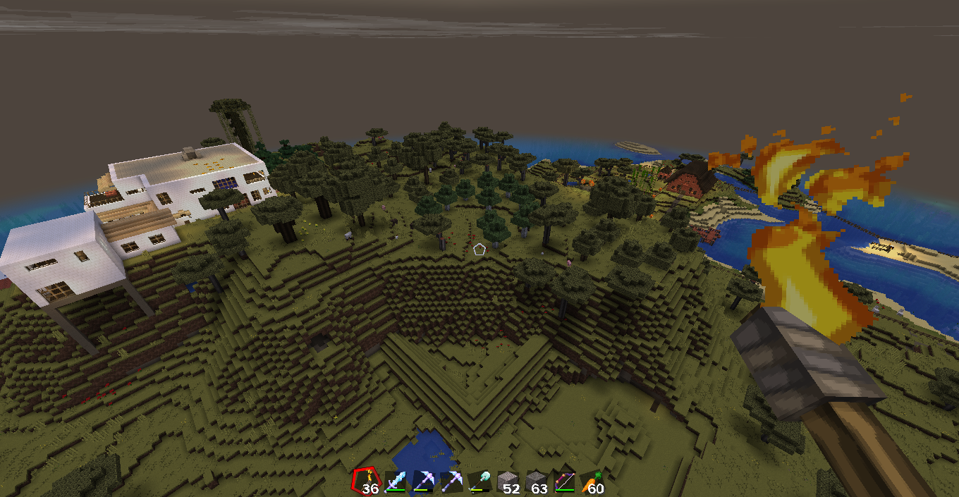 Private Island Estate in Minecraft featuring a modern white house with a swimming pool and rural village farms