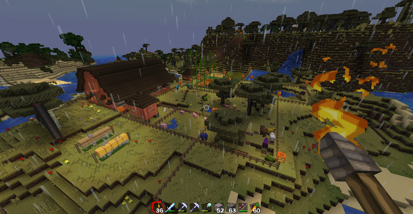 Private Island Estate in Minecraft featuring a modern white house with a swimming pool and rural village farms