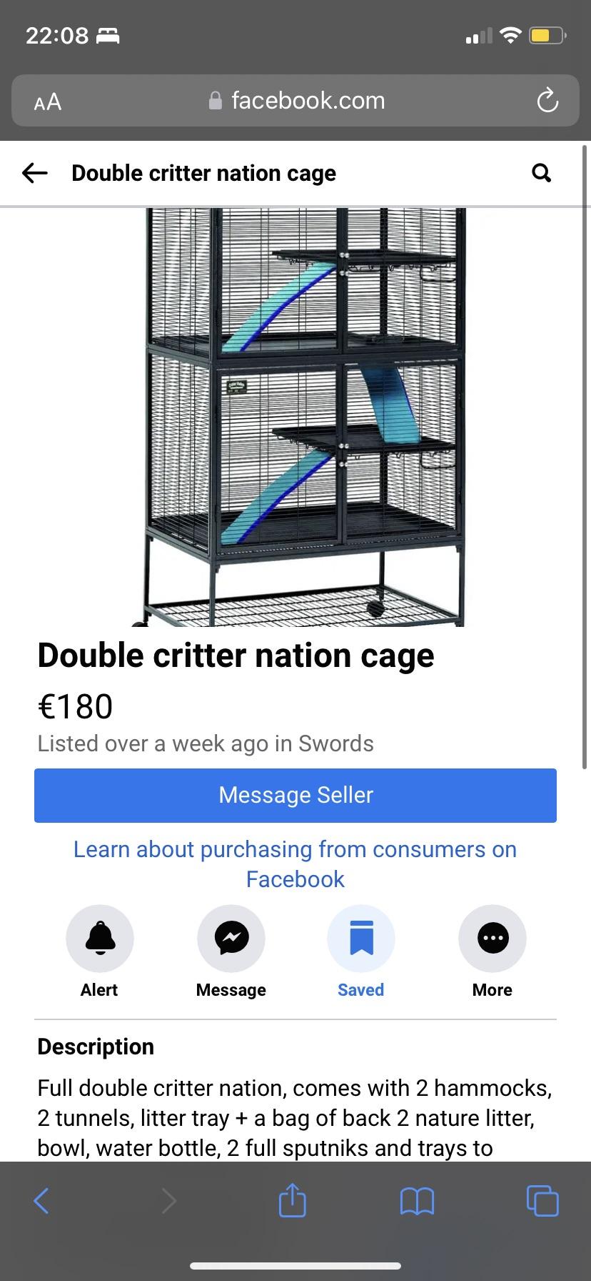 Online listings for single and double Critter Nation animal cages for small pets like chinchillas.