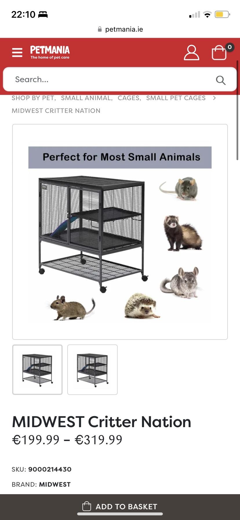 Online listings for single and double Critter Nation animal cages for small pets like chinchillas.