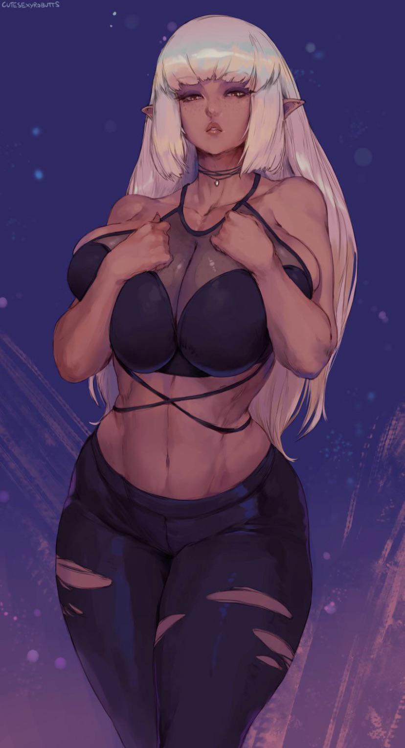 Busty anime girls in lingerie and suggestive poses, including Asian and Black characters with macromastia.
