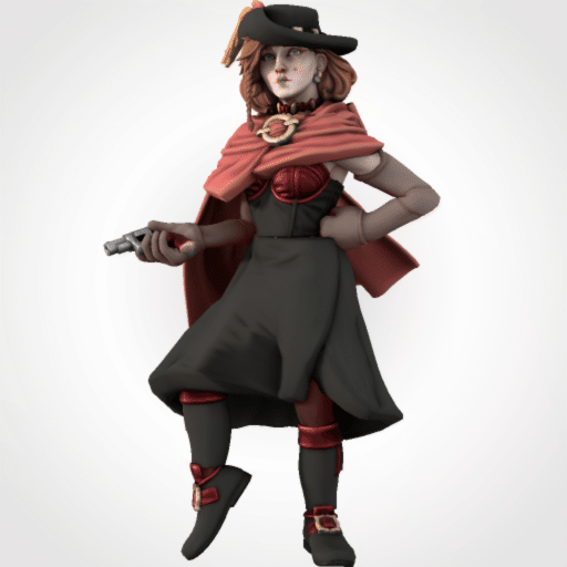 Kitbashed HeroForge PCs with diverse skin tones, braids, dreadlocks, and fantasy attire with glowing weapons