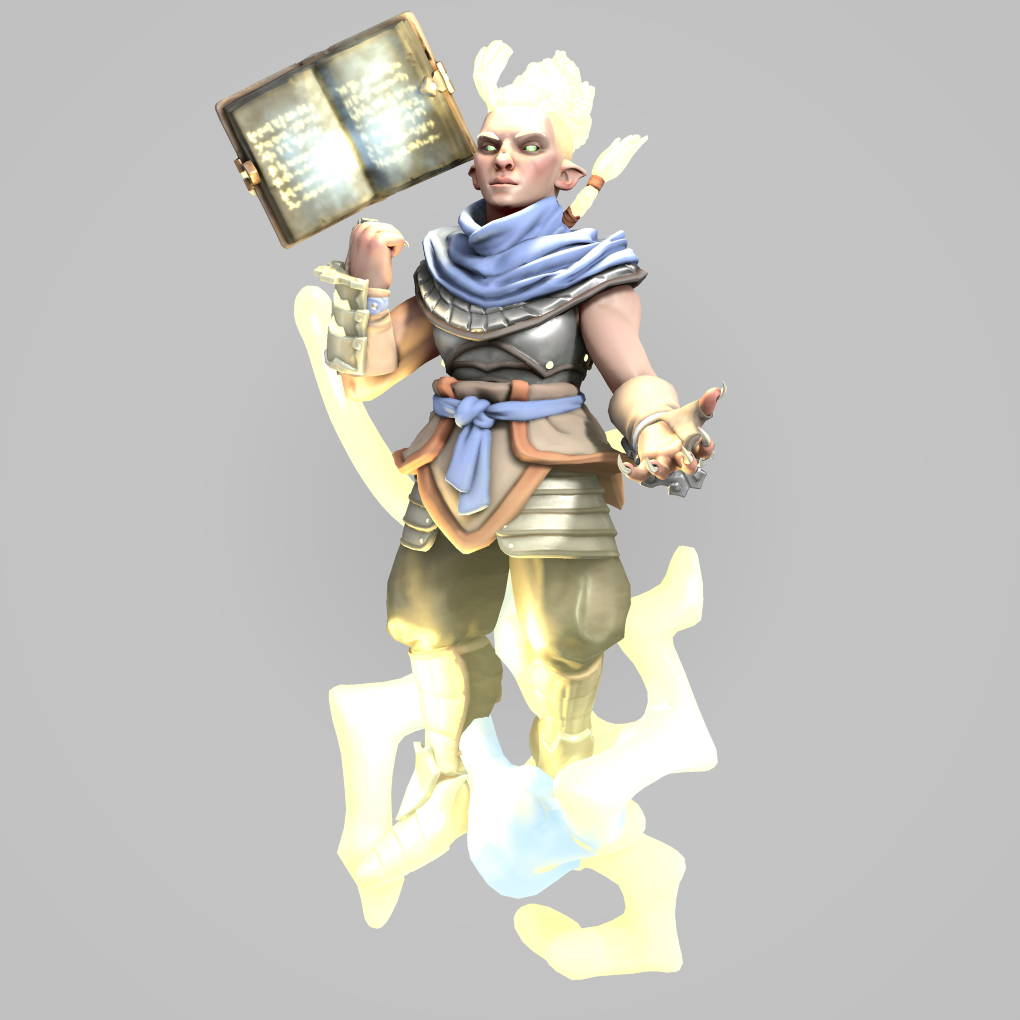 Kitbashed HeroForge PCs with diverse skin tones, braids, dreadlocks, and fantasy attire with glowing weapons