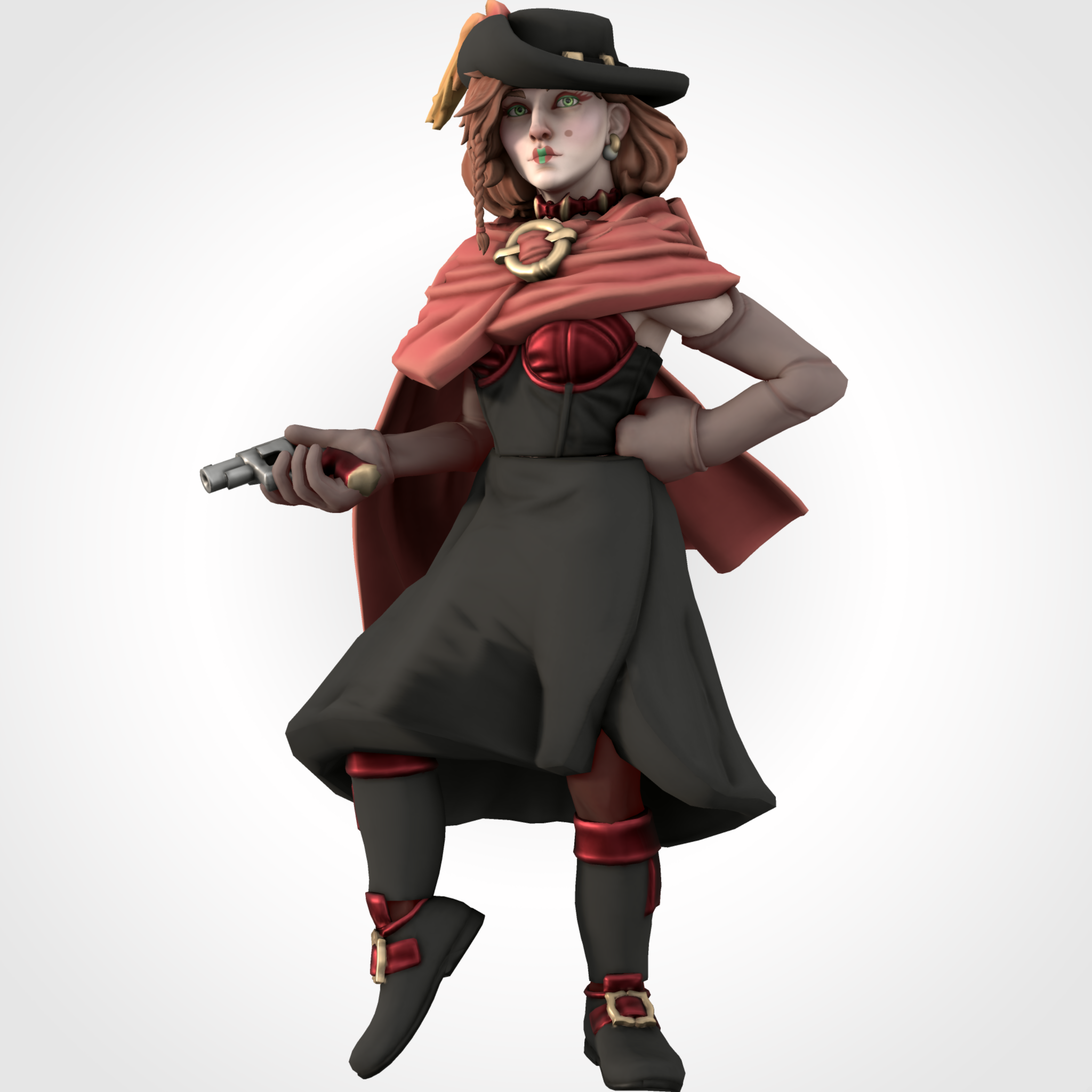 Kitbashed HeroForge PCs with diverse skin tones, braids, dreadlocks, and fantasy attire with glowing weapons