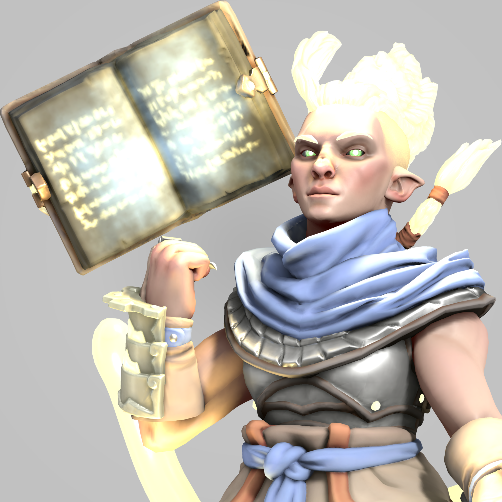 Kitbashed HeroForge PCs with diverse skin tones, braids, dreadlocks, and fantasy attire with glowing weapons