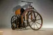 A photo of a replica  Daimler Reitwagen first built in 1885 is widely considered to be world's first true motorcycle. Sadly, the original was destroyed in a fire in 1903. Source for the information in the comment section.