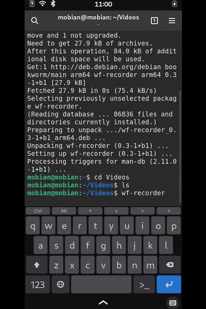 A screen recording of Mobian, done using the program wf-recorder (4 minutes)