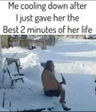 Cursed dank meme of a shirtless man with long dark hair sitting in the snow holding a bottle