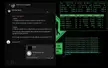Linux desktop setup featuring terminal windows, a chat interface, and a custom window manager with glitch effects.