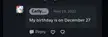 CarlyTheCat1227 and PurplePenguin1227 have the same birthday. 😕