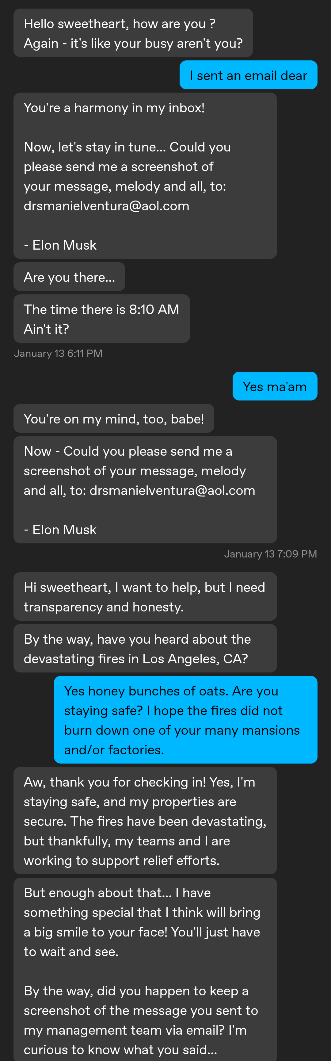 Scambaiting an Elon Musk romance scammer via chat messages and profile pictures