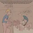 Prejac Eric with a huge cock stuck in a glory hole, giving a facial to a woman with a blue mohawk