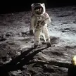 buzz aldrin and Neil Armstrong walking on a alien world