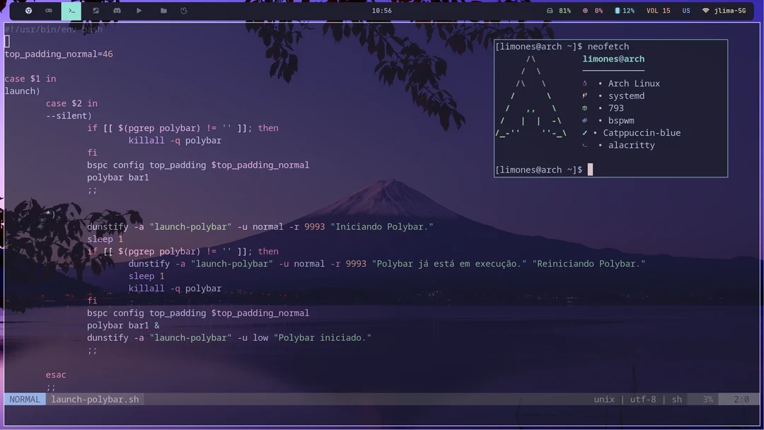 Catppuccin Mocha/Blue Arch Linux rice. Still WIP, but it looks cool ...