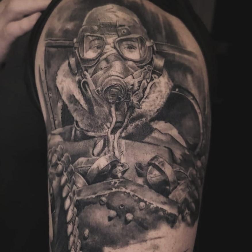 WWII gunner by me, Whitney Schiller at Unify Tattoo FL