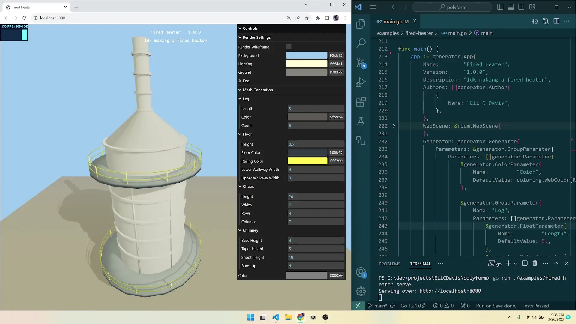 Added a web viewer to my mesh generation software to expose parameters to quickly iterate on a design. Also took some time to learn about web sockets so multiple people can edit the mesh at once