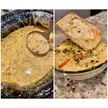Homemade slow cooker broccoli and cheddar soup with ciabatta bread.