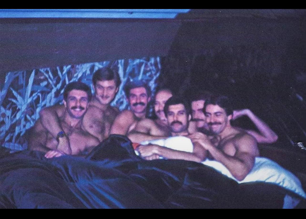 Freddie Mercury having a sleepover with some close friends. Taken around 1980.