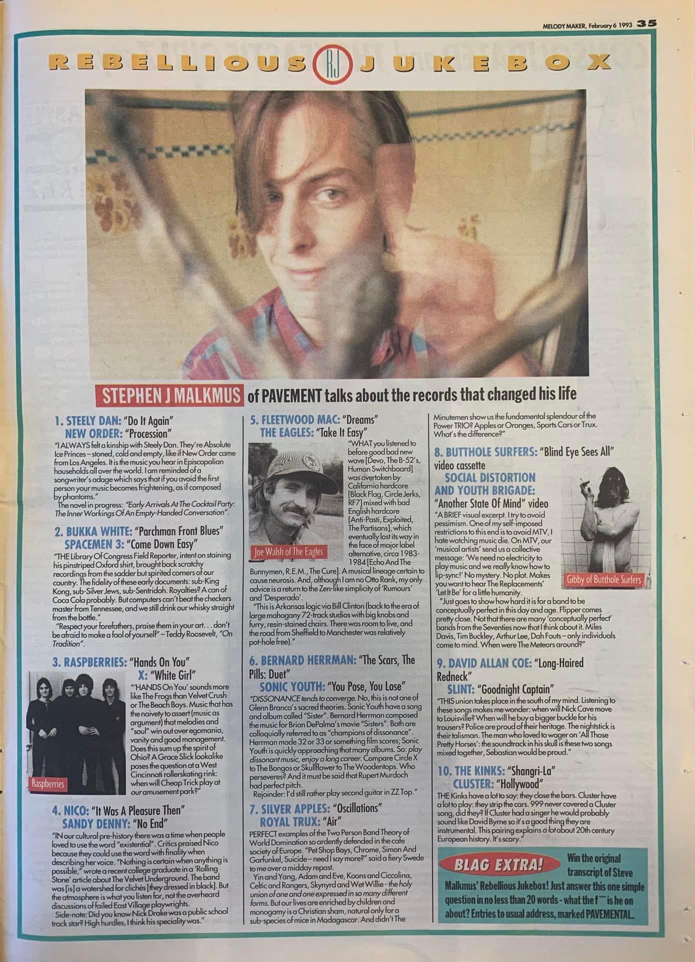 Amazing interview with Malkmus from a 1993 issue of Melody Maker magazine where he discusses the songs that shaped his life