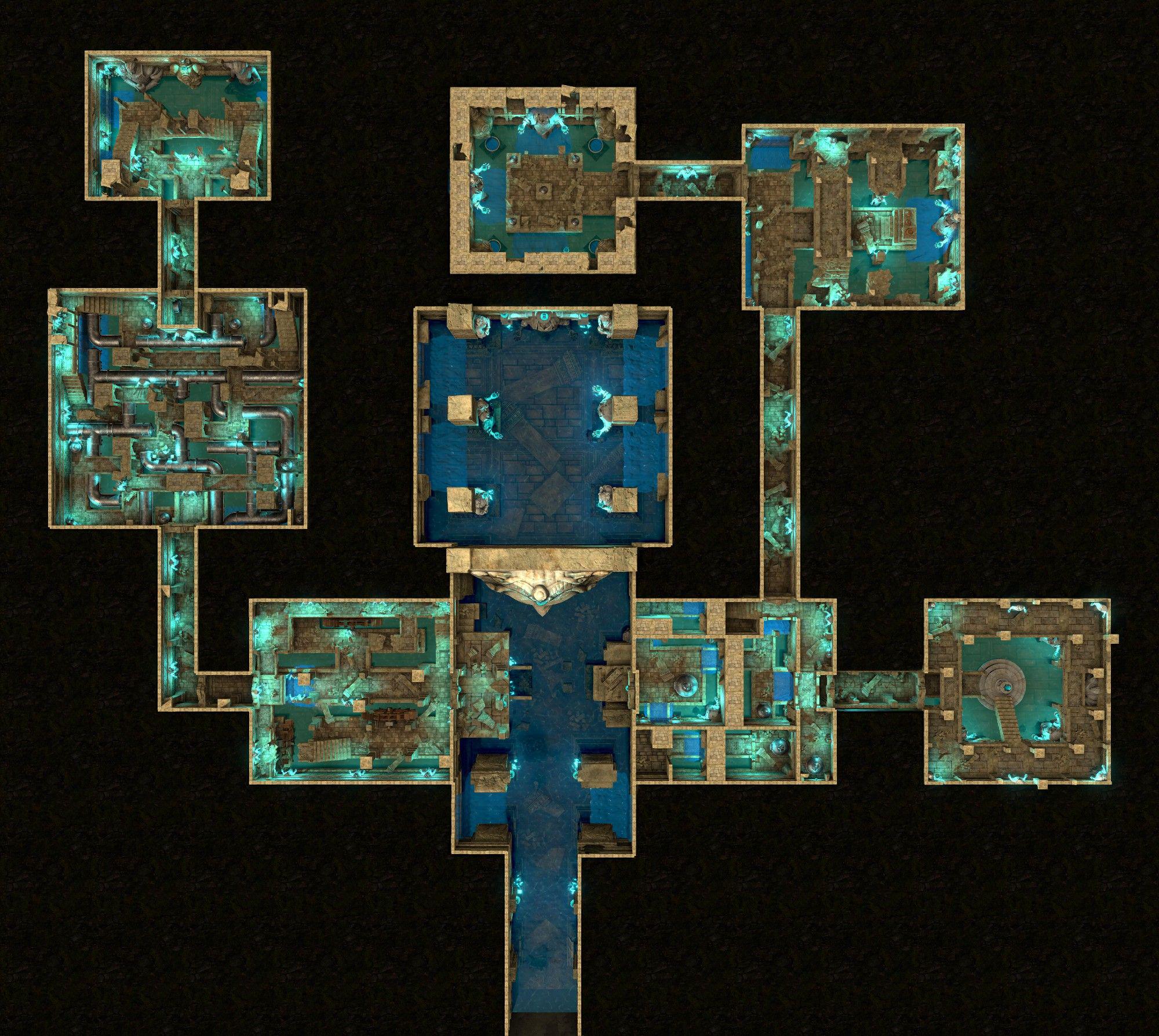 Ancient Water Temple Dungeon Map: For the puzzle dungeon lovers amongst you...and the DMs wanting to torture your players ;)