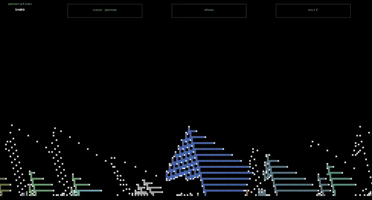 Artificial life simulation project. The evolution of digital trees. I am preparing a series of videos for this project