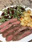 Arugula salad, roasted potatoes, seared steak