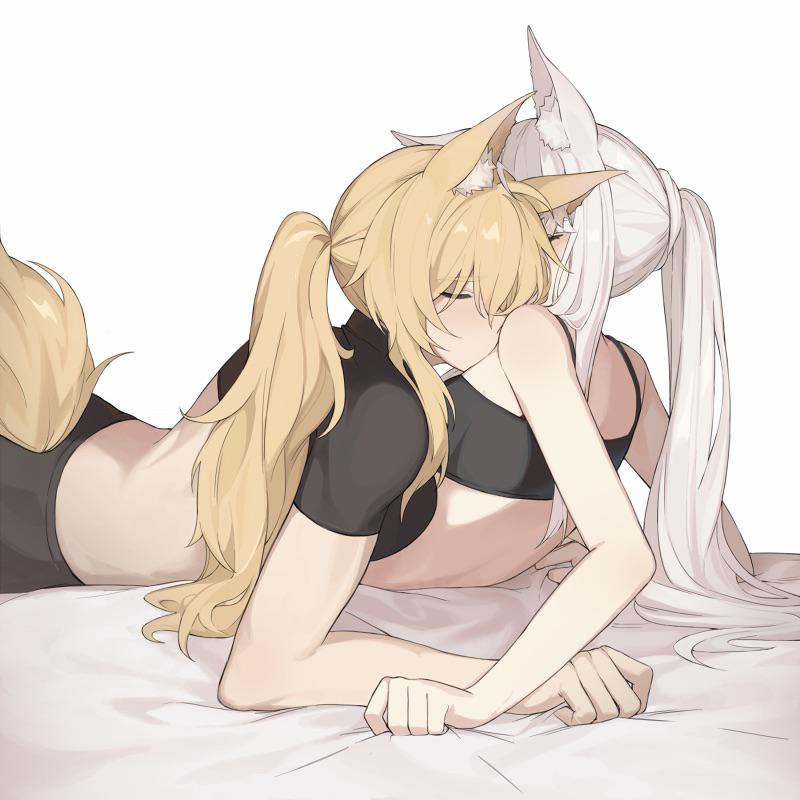 Futanari anime art featuring busty and muscular girls with animal ears and size difference penises.