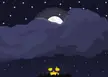 One Piece fan art animation of a purple and red energy beam shooting from a campfire into a starry night sky