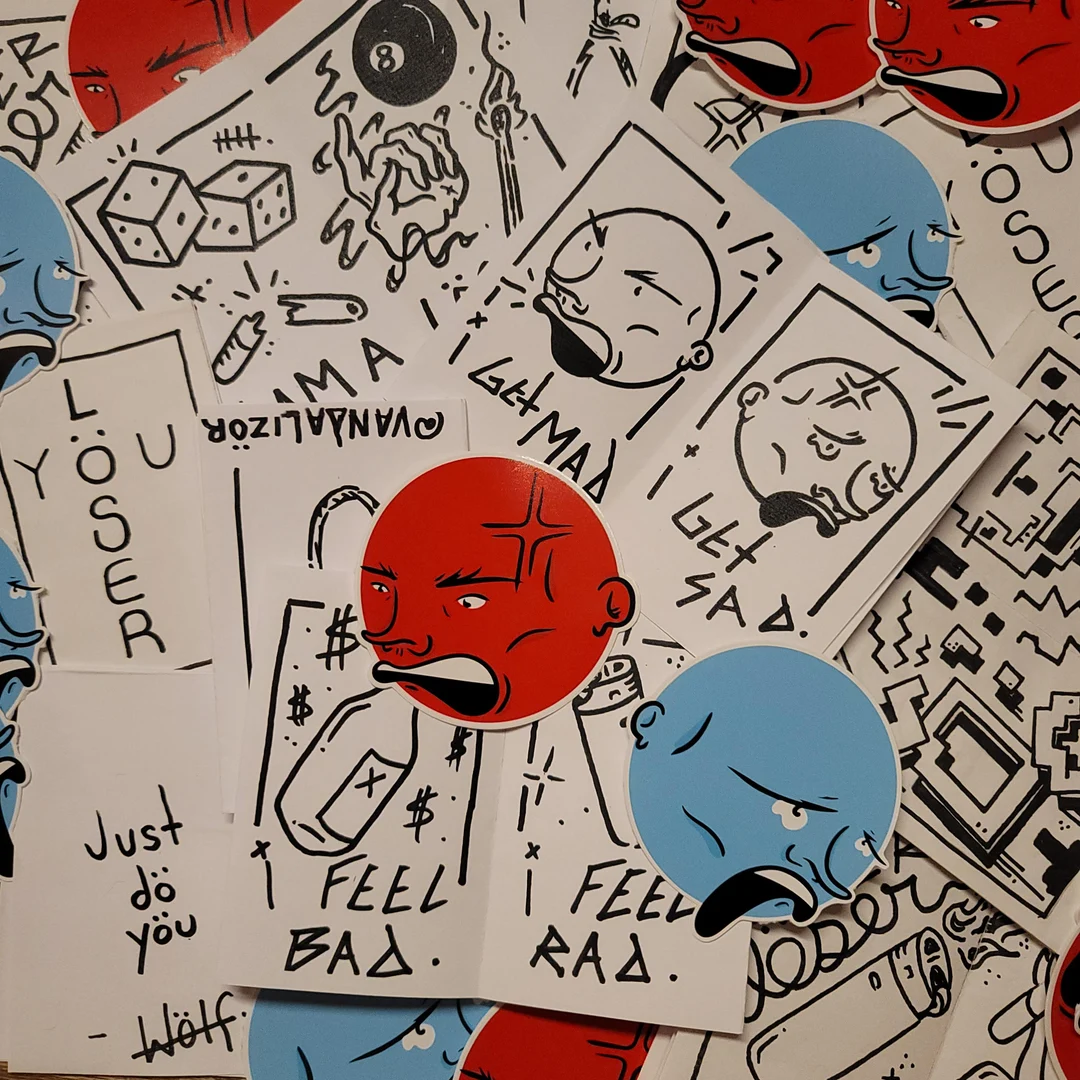 MAD SAD STICKERS AND ZINE, me, sharpie paper, 2022 | Scrolller