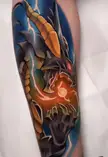 My FFIX Bahamut tattoo, and the start of a summons sleeve. Done by Neil Comeau, Golden order tattoo, Concord NH