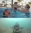 Dank meme comparing Summer Olympics, Winter Olympics, and Paralympics with people in a swimming pool and a skeleton