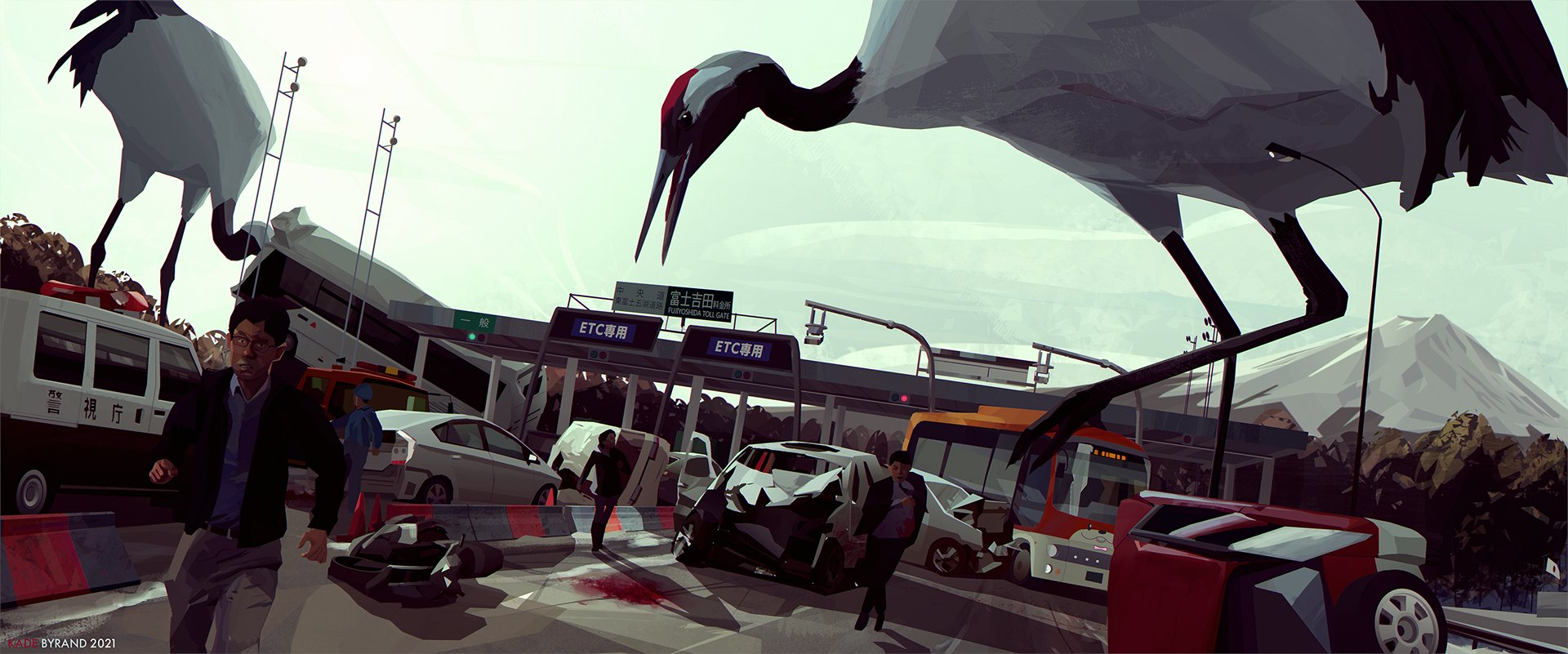 Artwork (red-crowned cranes) by Kade Byrand