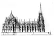 Karl Friedrich Schinkel's architectural drawing of the Befreiungsdom cathedral with a tall spire and buttresses