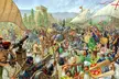 Spanish conquistadors and their native allies fight against Aztec warriors during the Fall of Tenochtitlan, 1521. Painting by James Field. [1280x852]