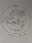 “Mickey Mouse/Pizza Time Theater Chuck E Cheese combination drawing”, u/charles_the_art_wizard, pencil drawing, 2023