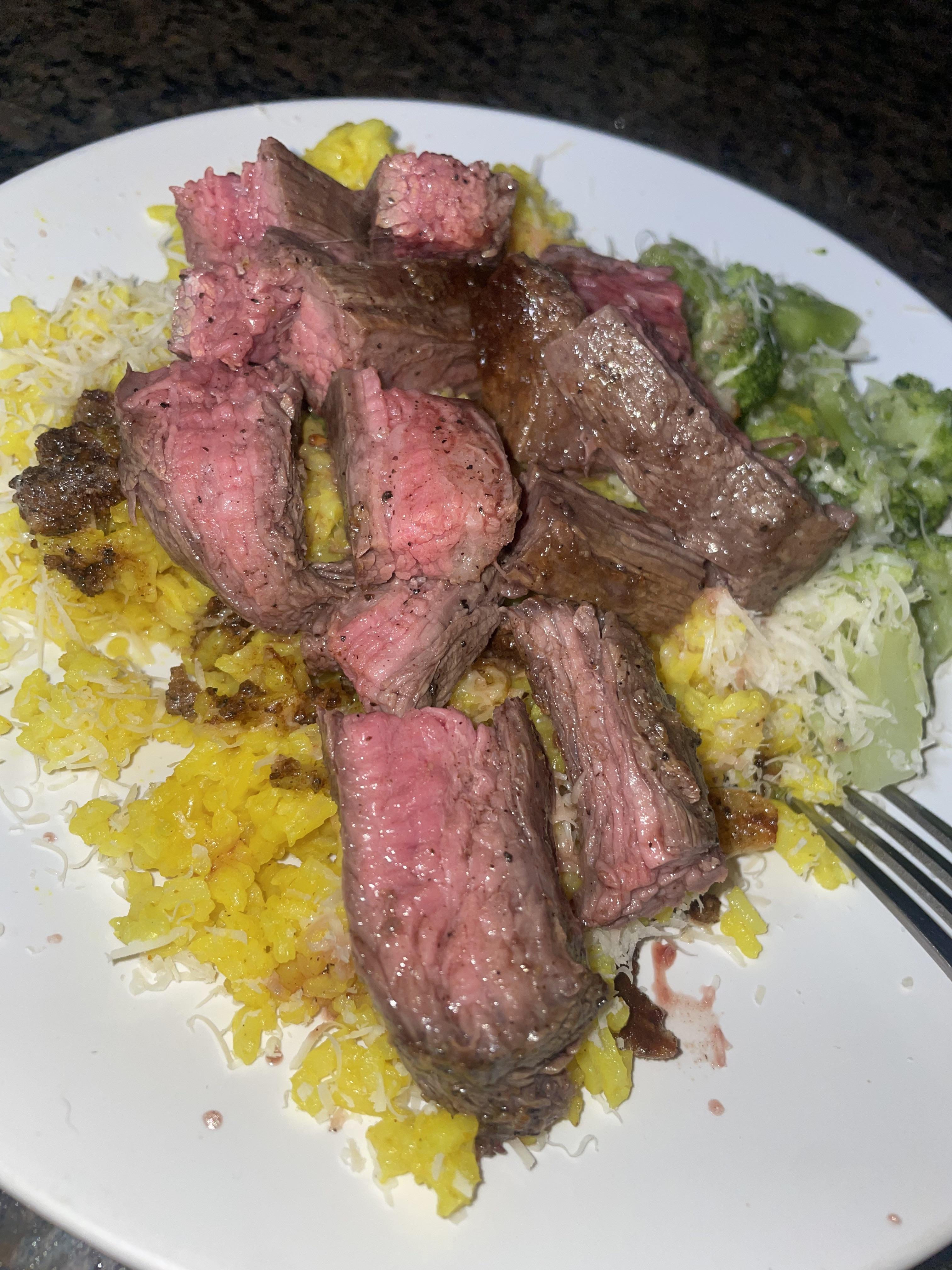 [homemade] flank steak on yellow rice w/ broccoli | Scrolller