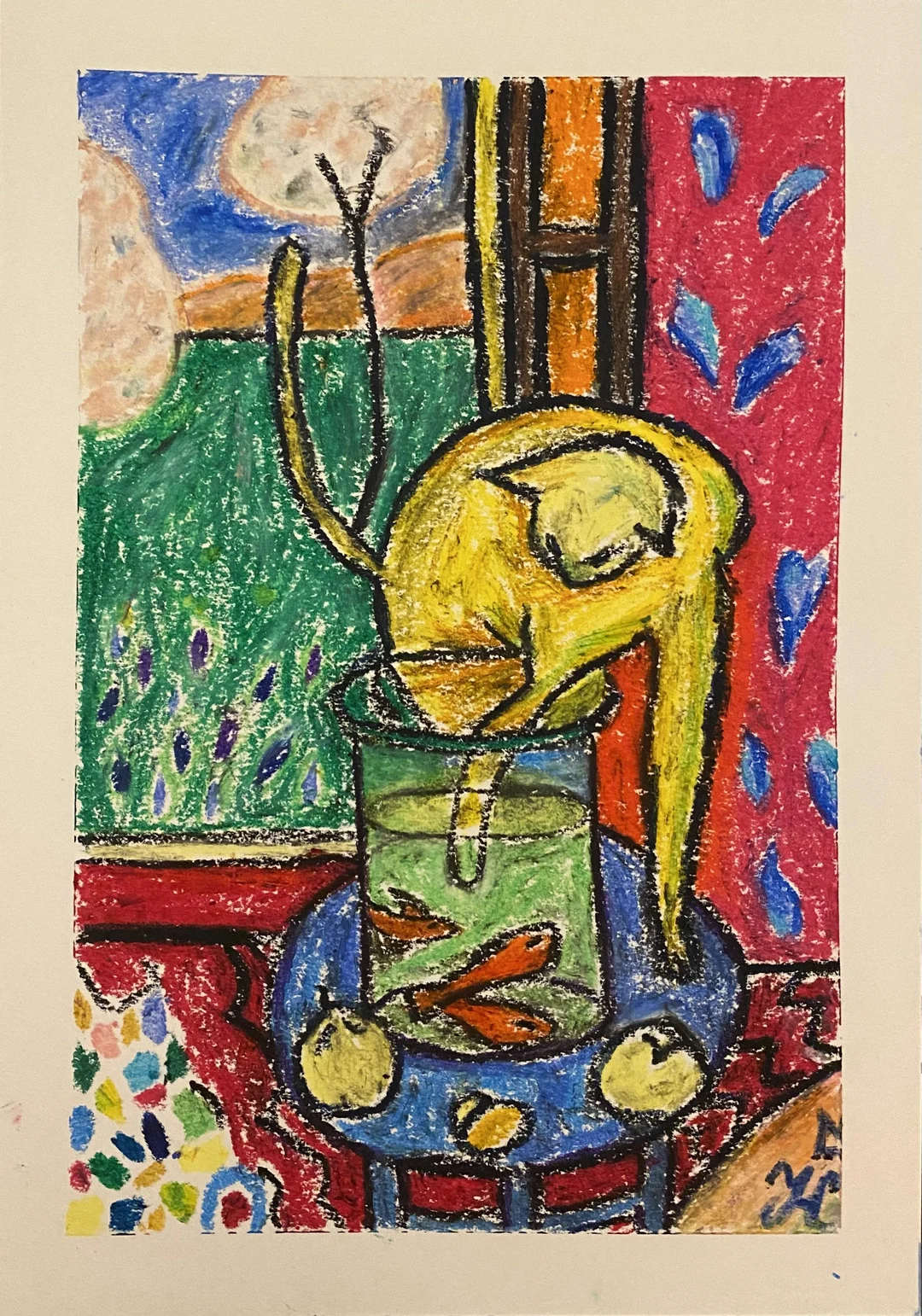 The Mau with the Fish, __praise_the_sun__, oil pastels on paper, 2023 ...