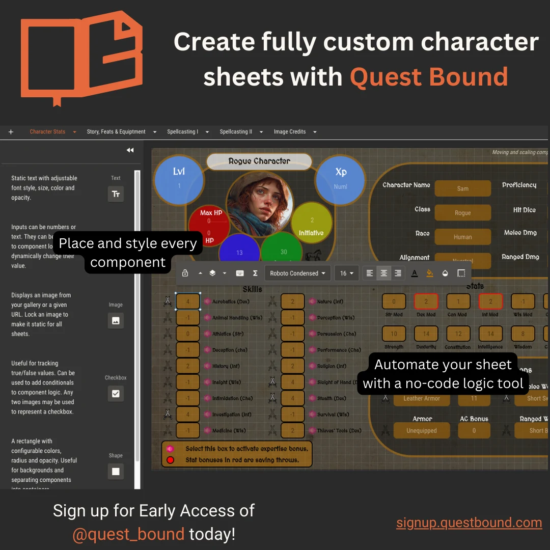 Create fully custom character sheets with Quest Bound | Scrolller
