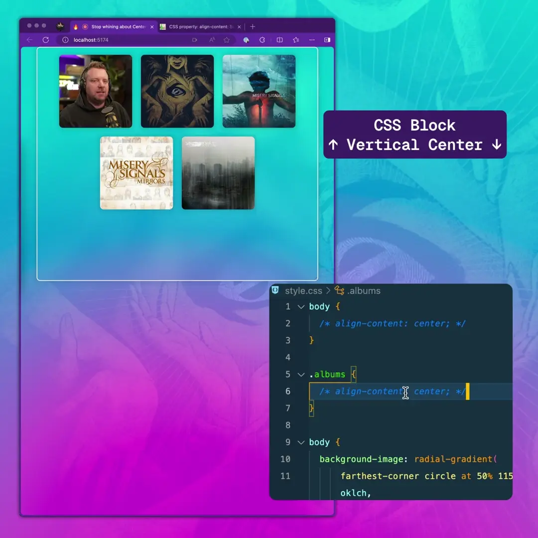 CSS vertical centering on block level elements is now in all browsers with align-content: center;