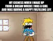 Egg irl meme of a blonde yellow cartoon character collapsing in distress over their cisness