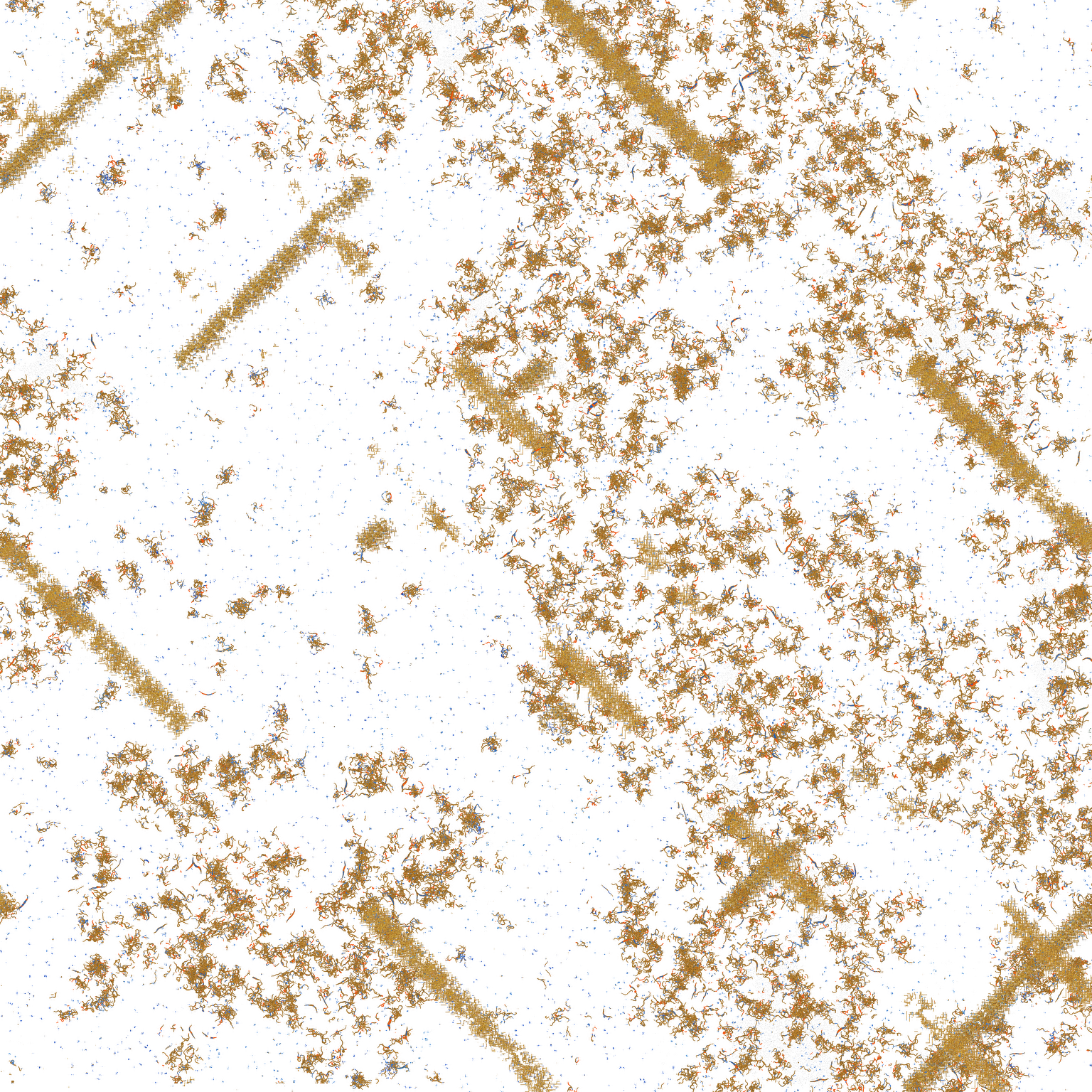 Cursed Minecraft mineshaft generation with strange geometric patterns of gold, blue, and red on a black background.