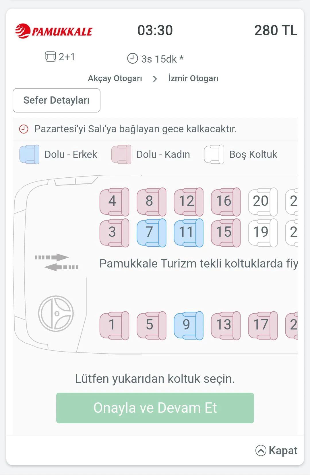 Bus ticket site in Turkey displays passengers' genders on seat map ...