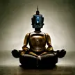 Buddhist robot meditating for eternity imagining a universe