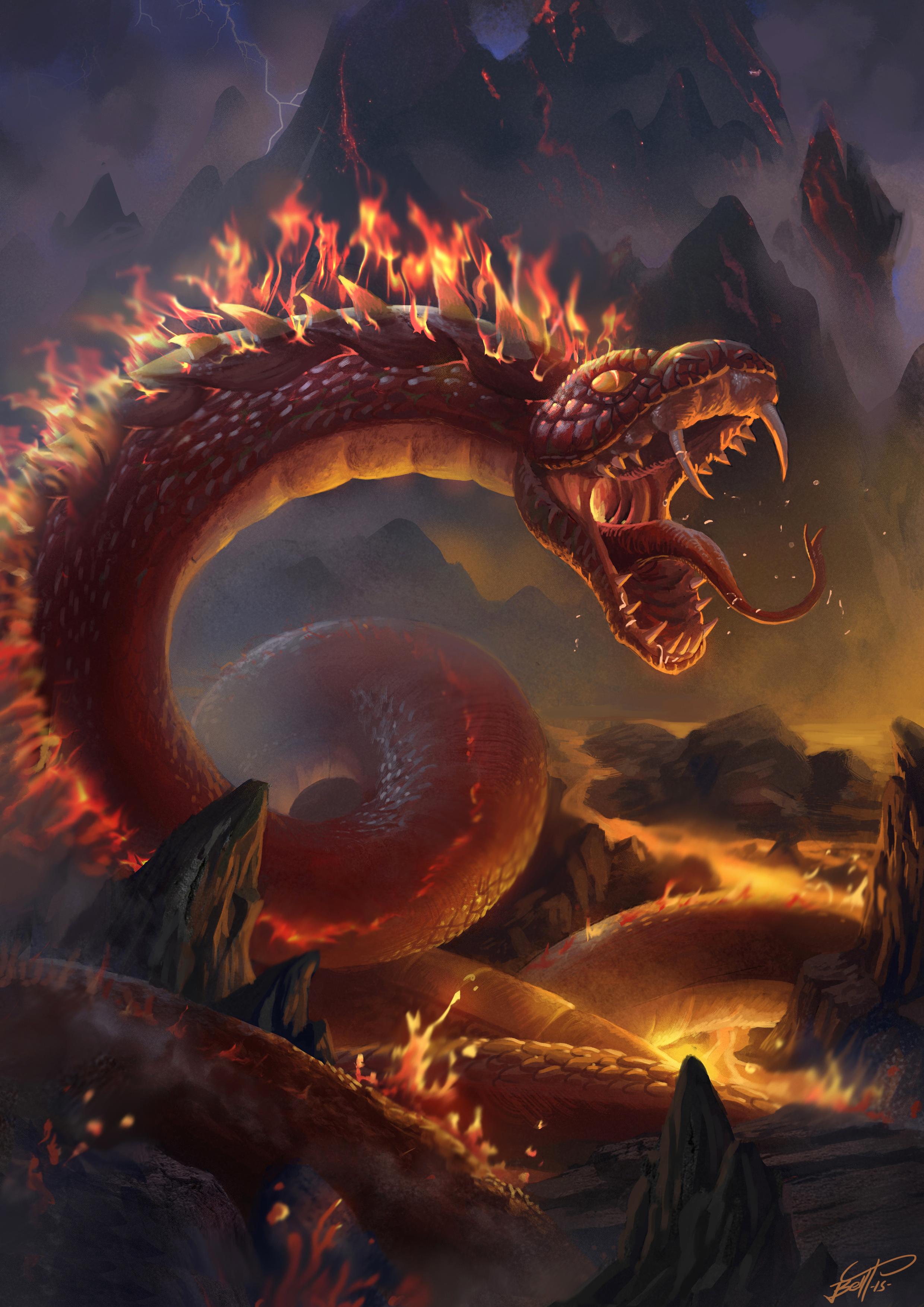 Envakenkaqti Art digital art of a fire dragon, demon, magic girl, wizard, and other fantasy characters