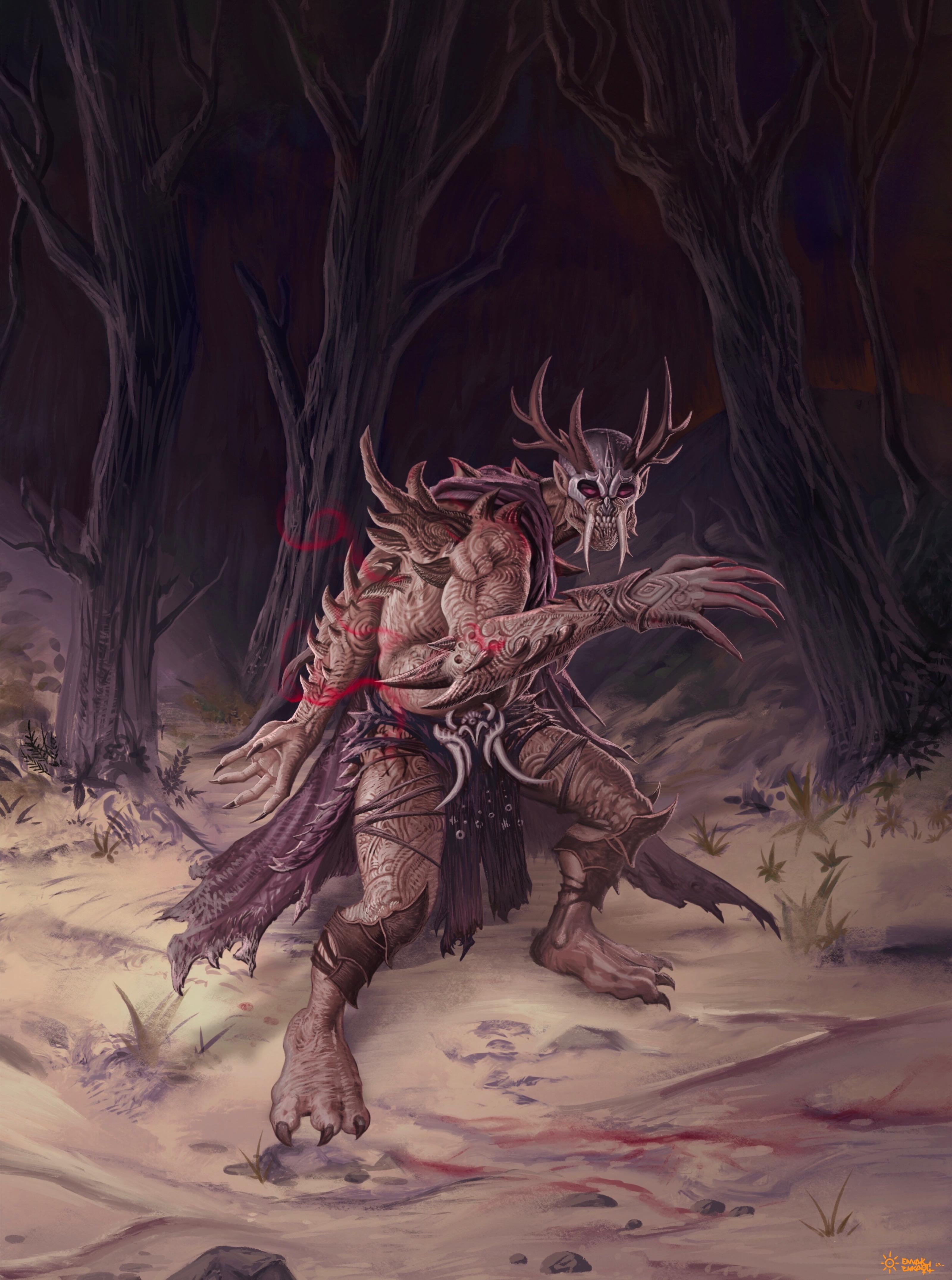 Envakenkaqti Art digital art of a fire dragon, demon, magic girl, wizard, and other fantasy characters