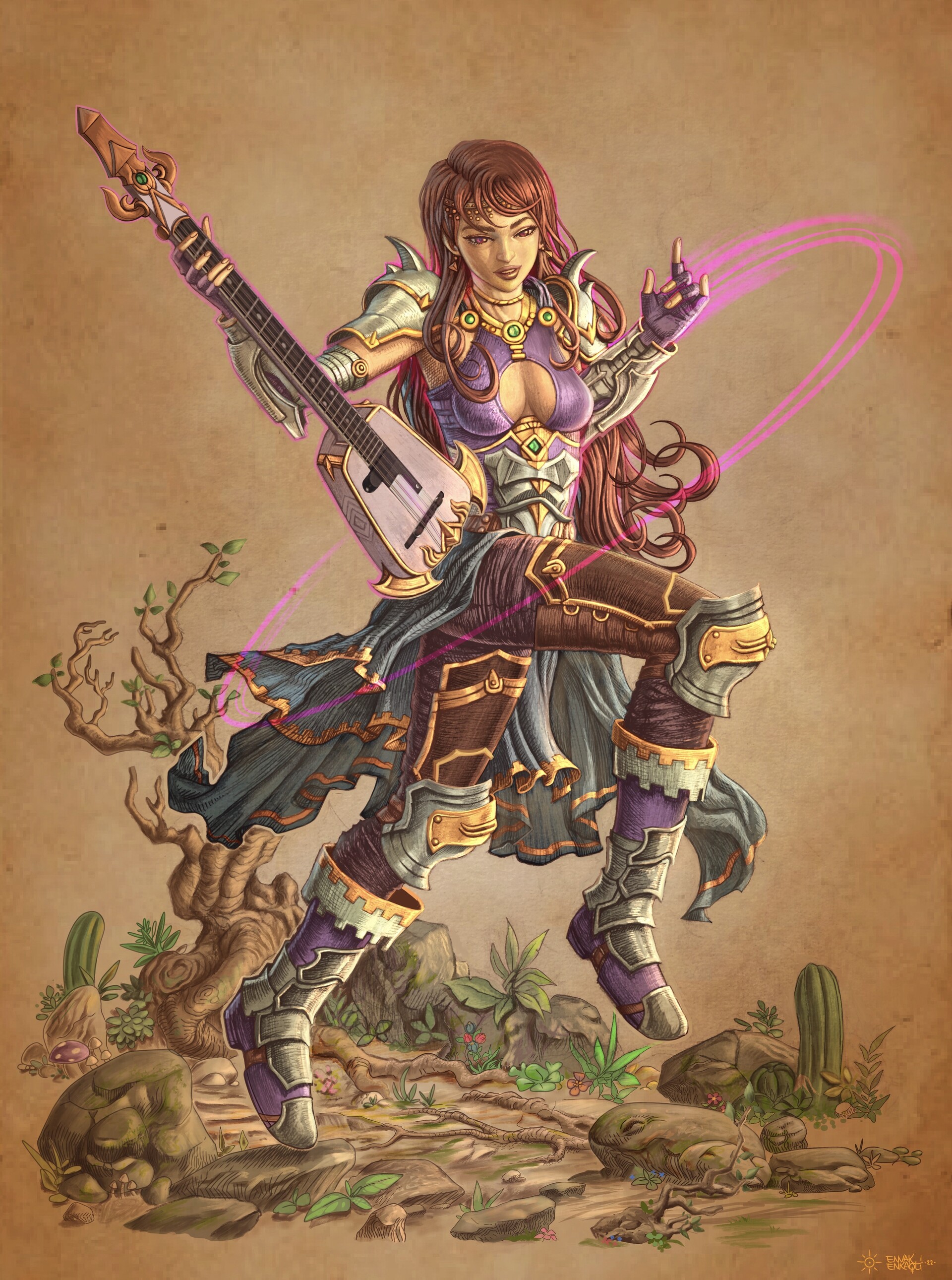 Envakenkaqti Art digital art of a fire dragon, demon, magic girl, wizard, and other fantasy characters