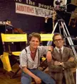 Michael J. Fox and Huey Lewis on the set of Back to the Future,1985.