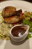 Sunday special: Roasted baby chicken with olive drizzled salad and cheese.